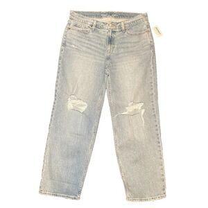 NWT Old Navy Mid Rise Distressed Button Fly Loose Fit Jeans -‎ 10